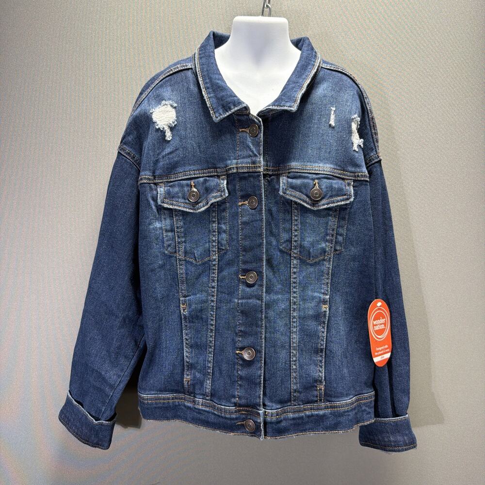 wonder nation girl's jean jacket size L Plus 10/12 dark wash blue NWT Stretch